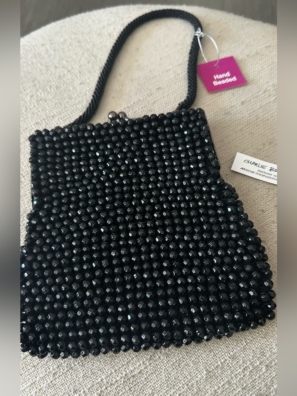 CHARLIE B Beaded Black Crochet Frame Wristlet Clutch